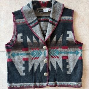 VTG Rhonda Stark Wool Shawl Collar Southwestern Vest